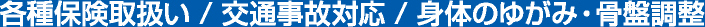 各種保険取扱い/交通事項対応/身体のゆがみ・骨盤調整